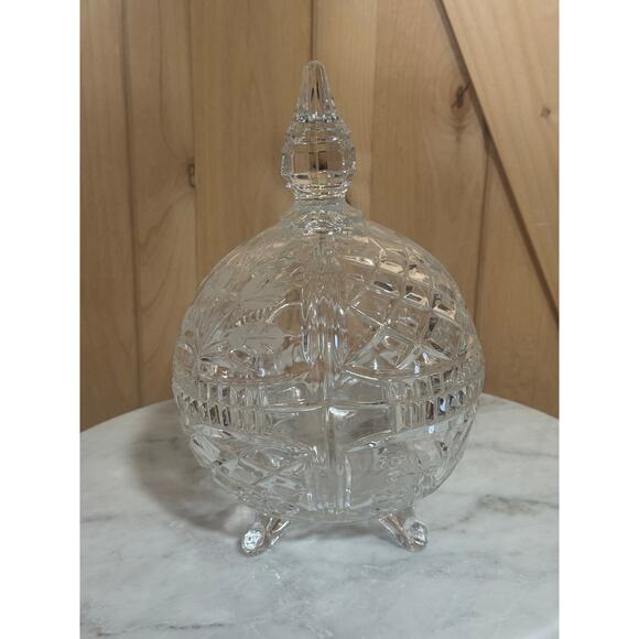 Vintage Cut Crystal Covered Footed Candy Dish - Picture 5 of 13